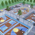 Outdoor Football Field Complex With Surrounding Trees And Basketball Courts