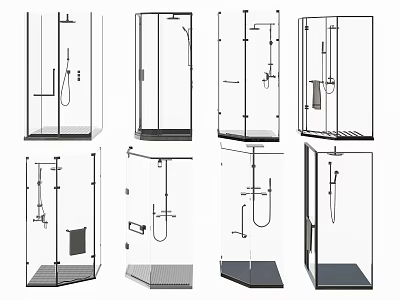 Various Shower Sauna Design Structures With Door Sprayer And Seating Units 3d model