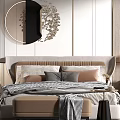 Elegant Modern Bedroom Interior With Round Mirror Bedside Tables Pendant Lamp And Rug