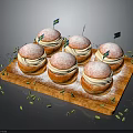 Delicious Swedish Desserts with Flags on Wooden Tray Topped with Powdered Sugar and Green Crumbs