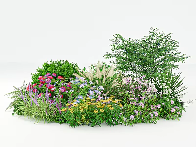 Colorful Garden Flowers With Green Shrubs Various Plants And Vibrant Blooms 3d model