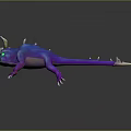 Vibrant Blue Purple Fantasy Creature With Horns Spikes Green Eyes And Sharp Claws