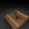 Vintage Weapon Ammunition Crate With Metal Shells On Wooden Storage Box