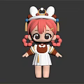 Cute Character Doll With Pink Hair Pigtails Rabbit Ear Hat And Red White Outfit