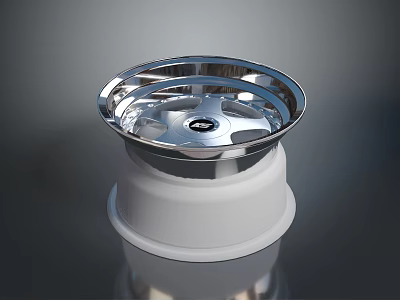 Shiny Chrome Alloy Wheel Rim With Metallic Finish And Center Logo 3d model