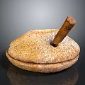 Traditional Stone Grinding Implement with Wooden Handle and Textured Surface Design 3d model