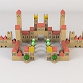 Modern Cartoon Building Trendy Wooden Building Blocks Castle Beautiful Chen Ornaments Cartoon 3d model