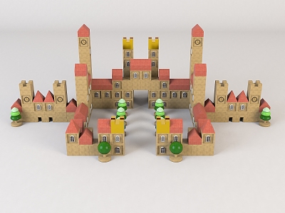 Modern Cartoon Building Trendy Wooden Building Blocks Castle Beautiful Chen Ornaments Cartoon 3d model