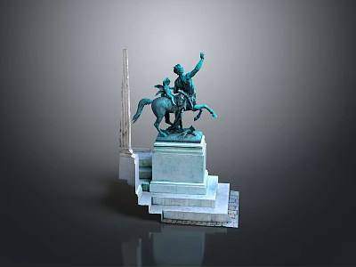 Equestrian Statue Rider And Horse Figure With Raised Right Hand On Multi Tiered Stone Pedestal 3d model