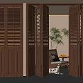Middle ancient folding door shutter folding door leisure chair 3d model