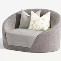 Modern Grey Velvet Single Sofa with Curved Design and Patterned Pillows 3d model