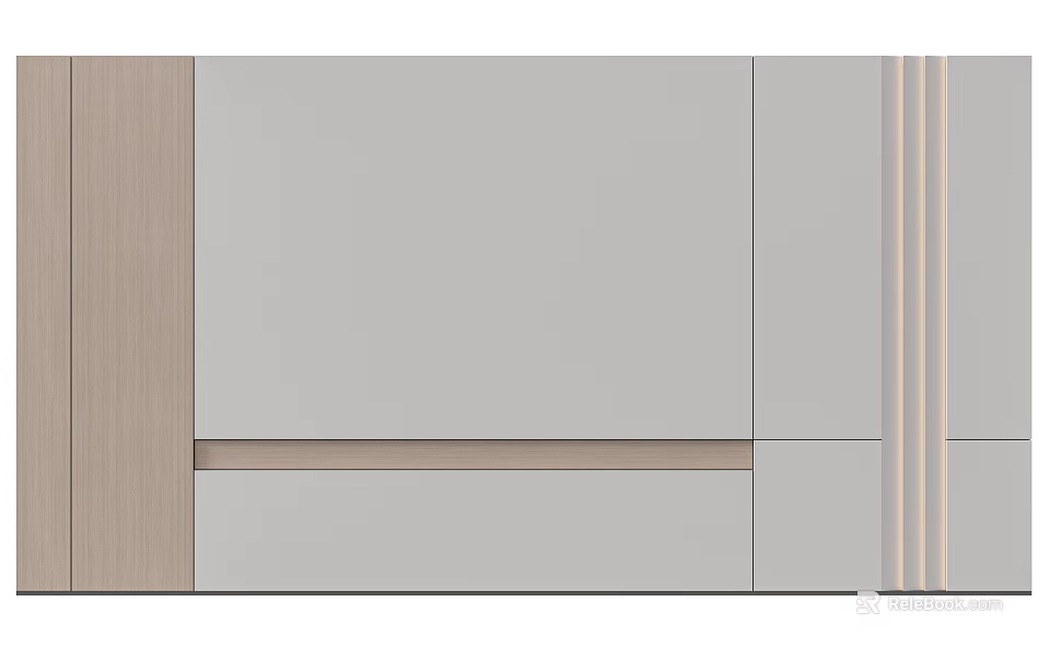 Minimalist Sofa Background Wall Design With Wooden Panels And Sleek Grey Surfaces 3d model 