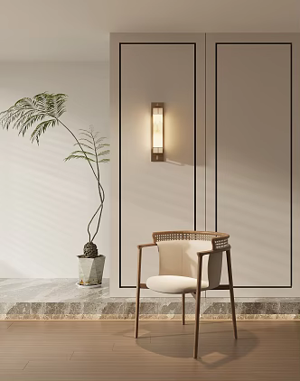 New Chinese Zen Style Single Chair Dining Chair Wall Lamp Book Chair 3d model