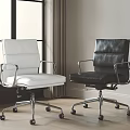 Modern White and Black Leather Office Chairs with Metal Frame and Wheels in Bright Room