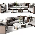 Modern Sofa and Coffee Table Set With Pillows Side Tables and Green Plants