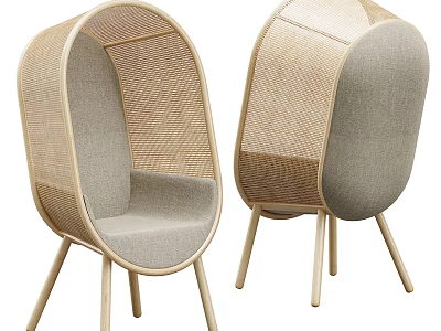 Stylish Modern Armchair Featuring Woven Frame Gray Cushion And Wooden Legs 3d model