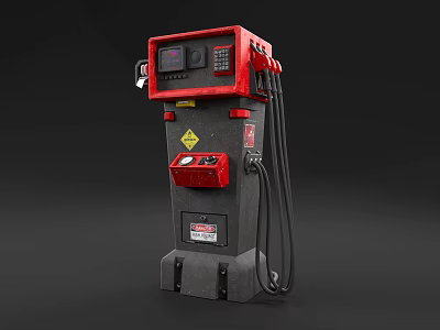 Red And Black Fuel Dispenser With Digital Display And Fuel Nozzle 3d model