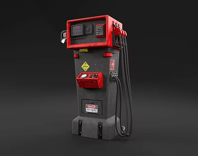 Red And Black Fuel Dispenser With Digital Display And Fuel Nozzle 3d model