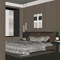 Modern Bedroom Interior Design With Upholstered Headboard Pendant Lights Nightstand Artwork And Green Plant