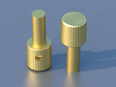 Golden Threaded Metal Bolts With Textured Heads And Smooth Shafts 3d model
