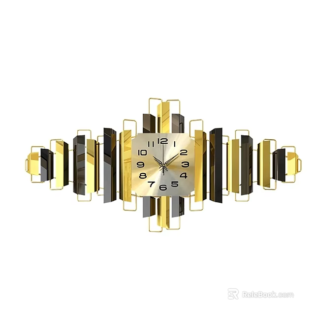 Modern Geometric Wall Clock with Gold Black 3D Elements and White Dial 3d model 