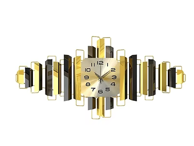 Modern Geometric Wall Clock with Gold Black 3D Elements and White Dial 3d model