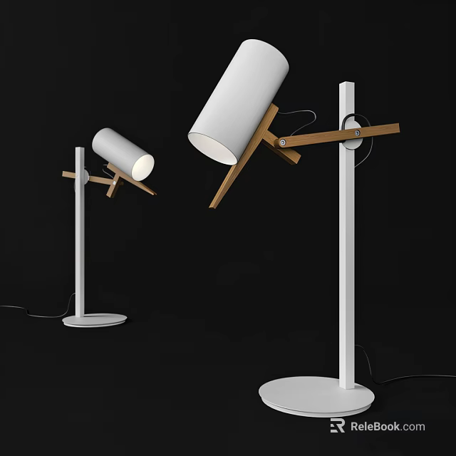 Modern Table Lamps With White Body And Wooden Stand On Black Background 3d model 