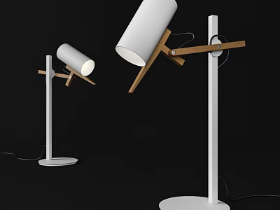Modern Table Lamps With White Body And Wooden Stand On Black Background 3d model