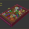 Wooden Decorative Tray With Colorful Gears Circular Patterns And Square Blocks