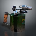 Green Metal Fuel Canister With MUP FUEL Label And Nozzle Valve Handle Design