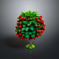 Tree Like Plant With Green Leaves And Red Strawberries On Green Base