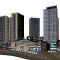 Modern Commercial Plaza With High Rise Buildings LED Screen Fountain Shops And Pedestrians