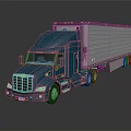 Blue Semi Truck With White Trailer And Shiny Exterior On Gray Surface