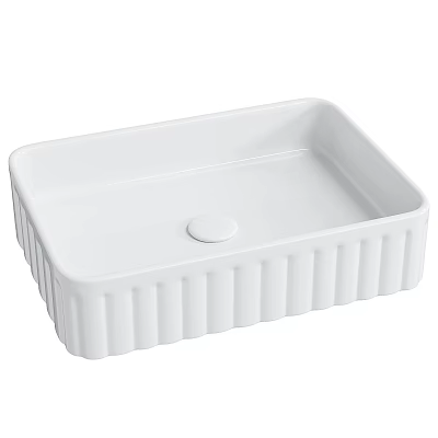 White Square Ceramic Washbasin With Vertical Striped Design And Round Drain 3d model