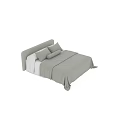 Modern Double Bed With Light Green Textured Bedding Soft Pillows And Upholstered Headboard