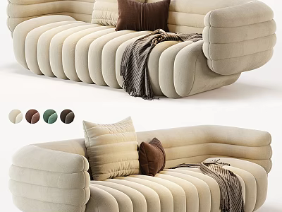 Stylish Multi Seater Sectional Sofa Featuring Pleated Design Pillows Throw Blanket And Color Options 3d model