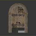 Classic Vintage Architectural Arch Wooden Door With Ornate Ironwork Design