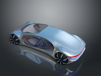Futuristic Concept Car With Silver Sleek Body Transparent Canopy And Unique Blue Accented Wheels 3d model