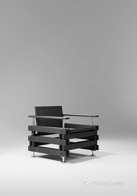 Contemporary Modern Armchair With Stacked Wooden Frame And Sleek Metal Armrests Design 3d model 
