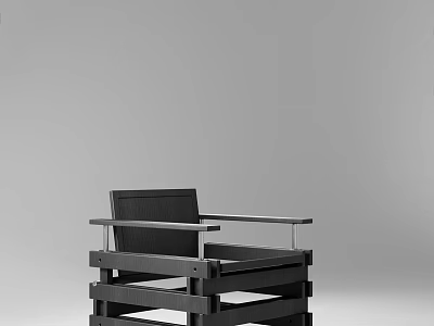 Contemporary Modern Armchair With Stacked Wooden Frame And Sleek Metal Armrests Design 3d model