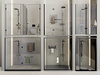 Modern shower room shower cubicle shower partition bathroom glass door 3d model