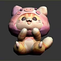 Cute Cartoon Cat Figure With Pink Head Orange Yellow Body And Striped Tail Sitting