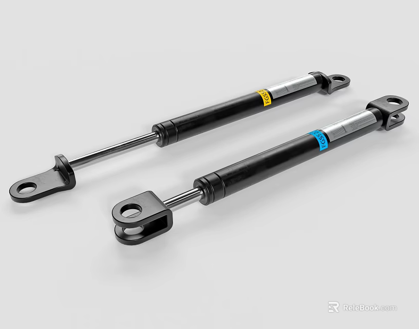Black Gas Struts With Metal Ends And Colored Labels For Industrial Use 3d model 