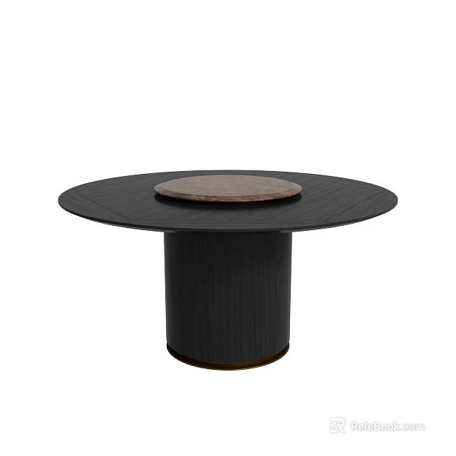 Modern Round Black Dining Table With Central Brown Top And Cylindrical Base Design 3d model