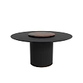 Modern Round Black Dining Table With Central Brown Top And Cylindrical Base Design 3d model