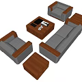 Modern Black Sofa Armchairs and Coffee Table Set with Wooden Frames 3d model