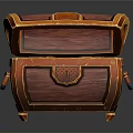 Open Wooden Storage Chest Filled With Gold Coins Red Orange Decorative Patterns And Metal Clasps