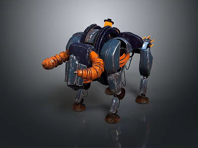 Game Movie Mechanical Character With Four Legged Design And Blue Orange Metallic Texture 3d model