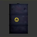 Industrial Blue Metal Oil Storage Drum With Yellow Flame Symbol