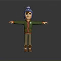 Game Movie Character With Blue Beanie Hair Green Jacket Red Shirt Brown Pants Outstretched Arms